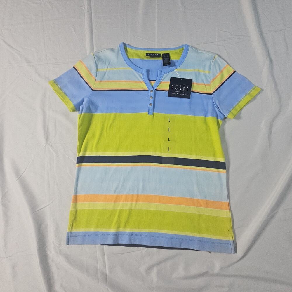 New Crazy Horse by Liz Claiborne Striped Top Size Large short sleeve